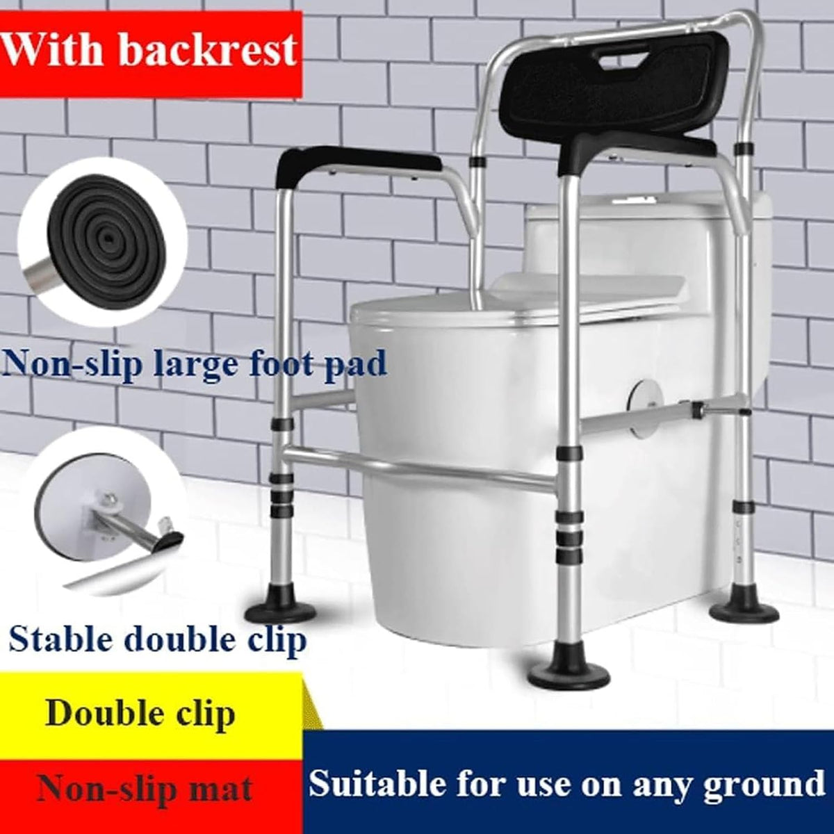 Bathroom Toilet Hand Rail Safety Frame, with Non-Slip Handles Adjustable Toilet Seat Grab Bar, Portable Disability Toilet Bathroom Aids Support Frame