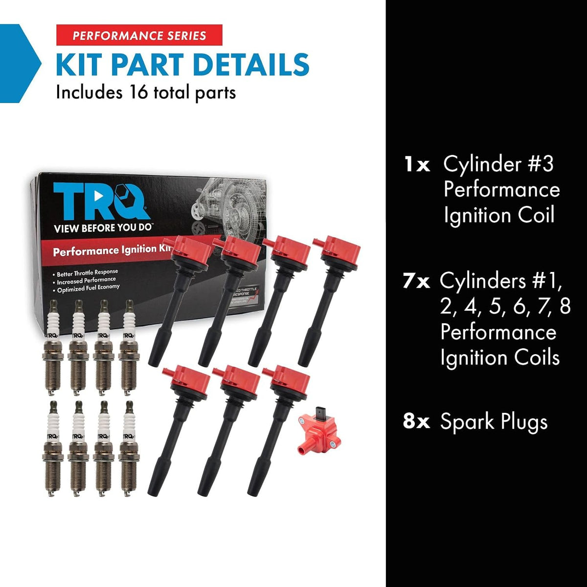 TRQ Performance Ignition Coil and Iridium Spark Plug Kit 16 Piece High Performance Compatible with 2018-2020 Ford F-150 2018-2020 Mustang 5.0L V8