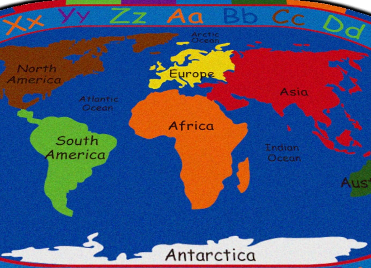 KIDCARPET.COM All Around The World Map Rug, 7'6' x 12' Oval, Multicolored
