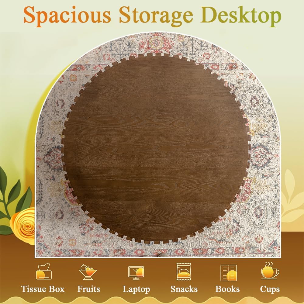 Round Coffee Table for Living Room Round Fluted Drum Coffee Table Modern Brown Fluted Drum Coffee Tables for Living Room (D Walnut 31in)