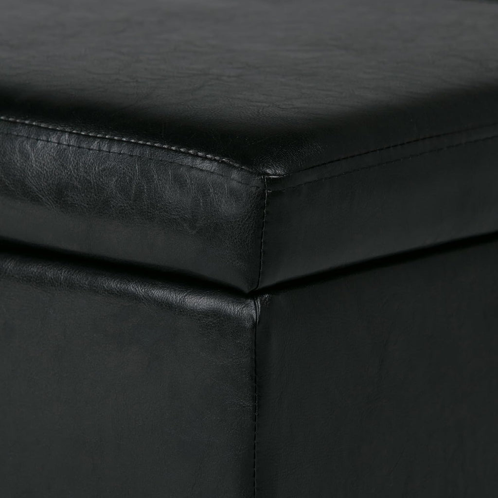 SIMPLIHOME Avalon Storage Ottoman Bench - 48 inch Wide Upholstered Vegan Leather Rectangle Storage Ottoman Bench in Carbon Black, Contemporary Ottoman for Living Room or Entryway with Lift-Up Lid