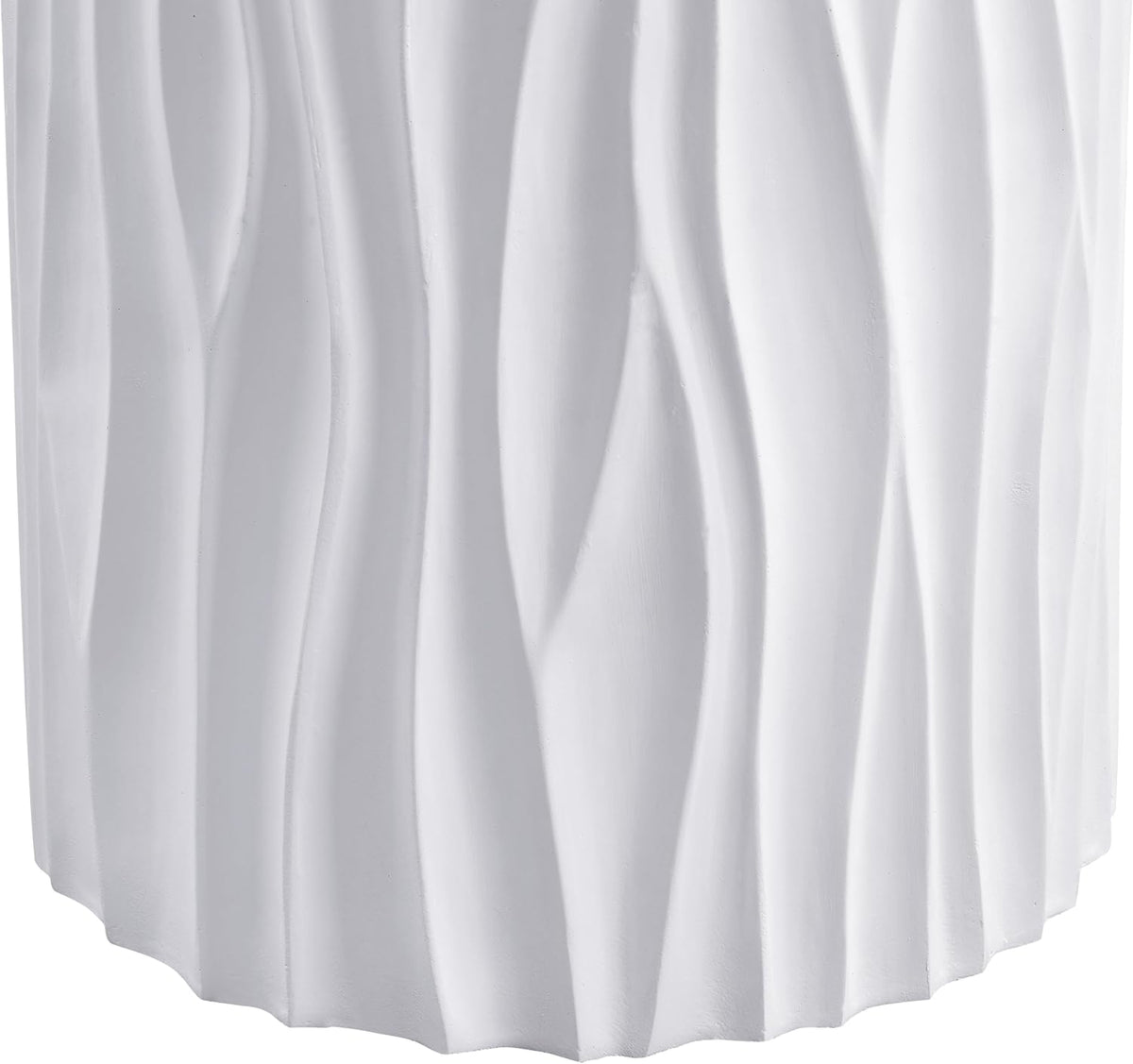 ø15.75'' Faux Stone Round Side Table Circle End Table for Living Room, Modern Unique Wavy Fluted Design, MGO Material for Indoor & Outdoor, No Assembly, White