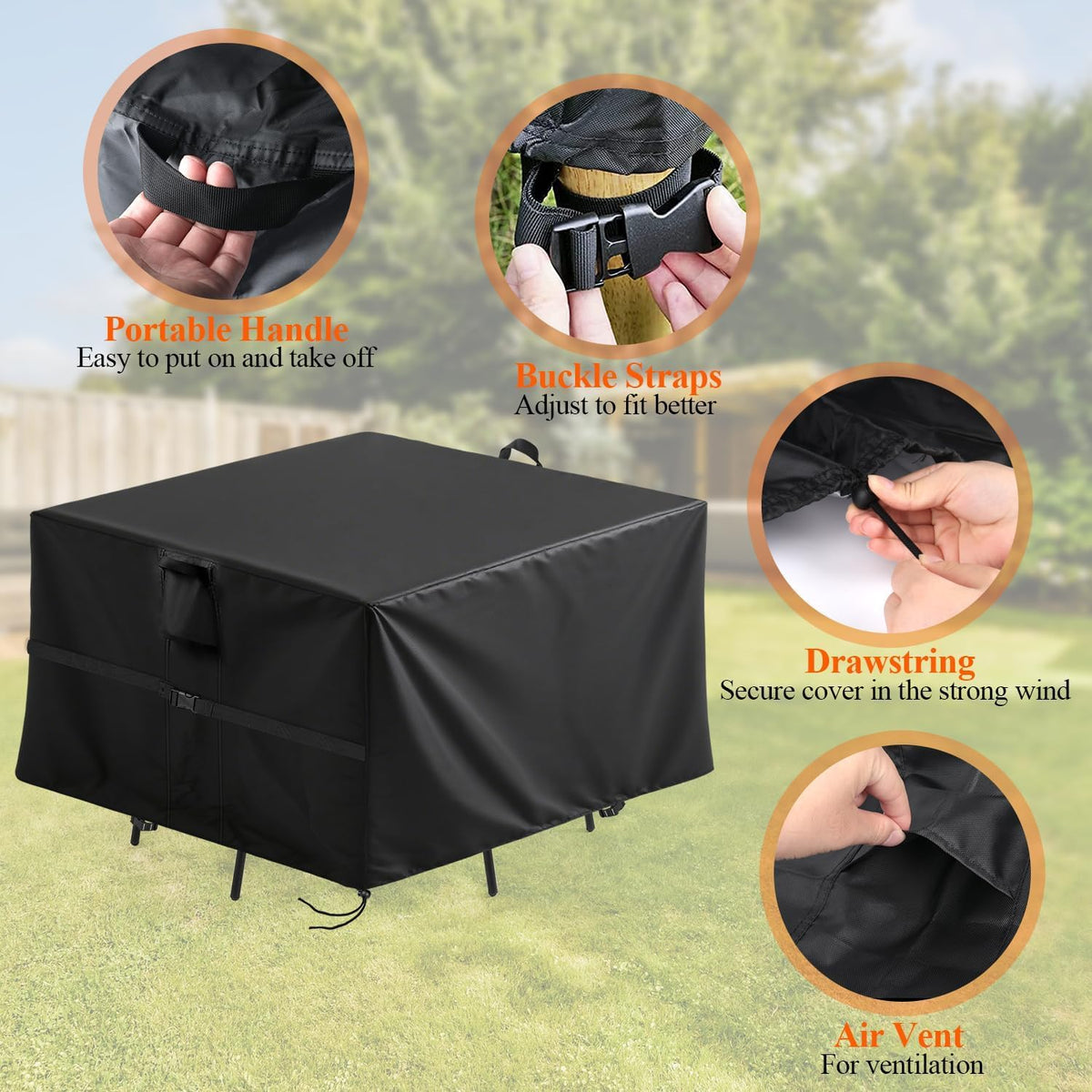 Outdoor Square Table Cover 132Inch,Waterproof Patio Square Furniture Covers,Heavy Duty Outside Squares Furniture Cover - 132 x 132 x 34 Inch