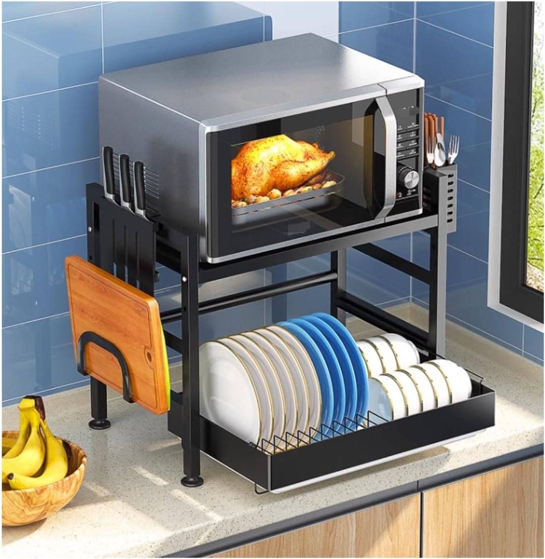 Microwave Stand 2 Tier Microwave Oven Rack Carbon Steel Stand Spice Organizer Shelf Kitchen Storage Storage