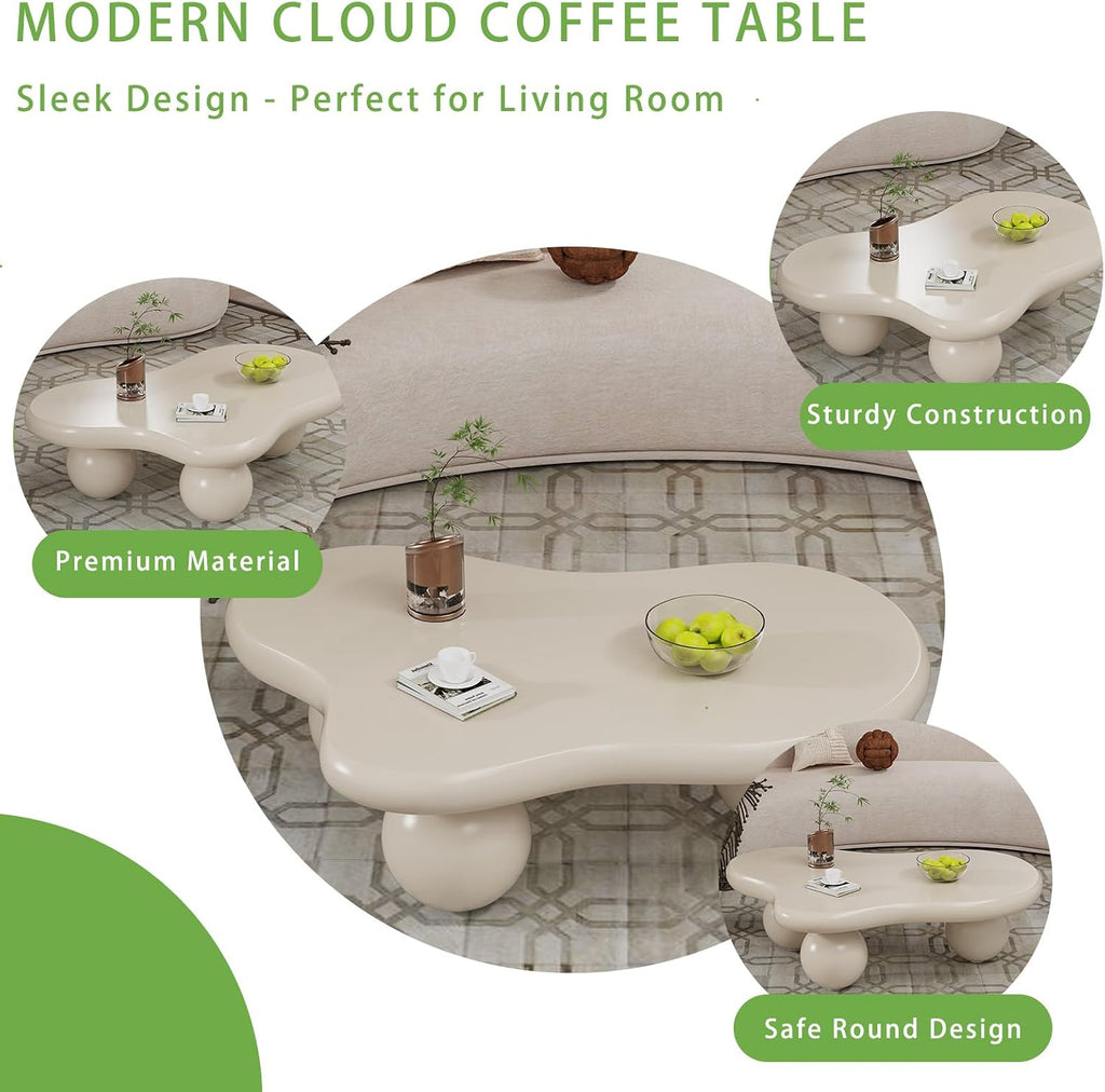 Cloud Coffee Table, Cute Irregular Coffee/Tea Table with Large Tabletop, Accent Cocktail Table, Cloud Shape Modern Coffee Table for Living Room, Office, Home Dec (D White 46.06in)
