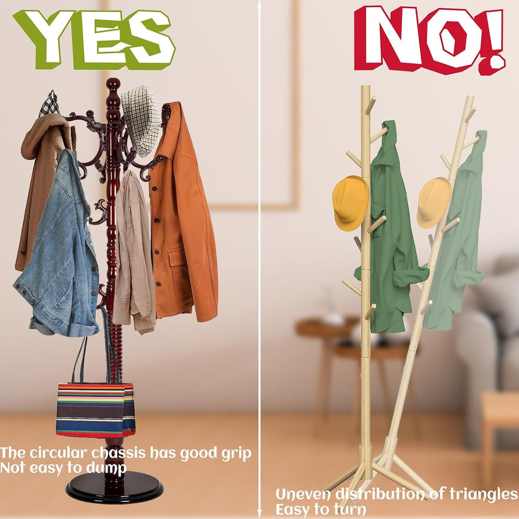 73 in Wood Coat Rack, Coat Rack Freestanding with Stable Round Base, Adjustable Height Tree Coat Racks Stand for Home Bedroom Office Hallway Entryway (Redwood)