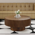 Round Handcraft Fluted Coffee Table with Sturdy Stable Pedestal Modern Luxury Drum Center Table Circle Accent Base Center Tables for Living Room Apartment (G)