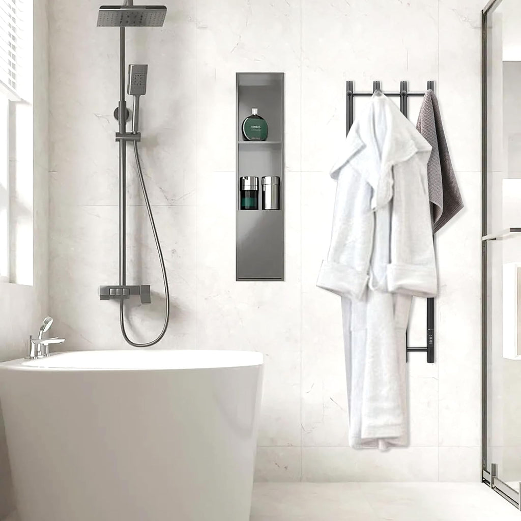 KEG Towel Warmer Wall Mounted 43-Inch Four Towel Bar with Built-in Timer, Electric Stainless Steel Heated Towel Racks for Bathroom, Matte Black