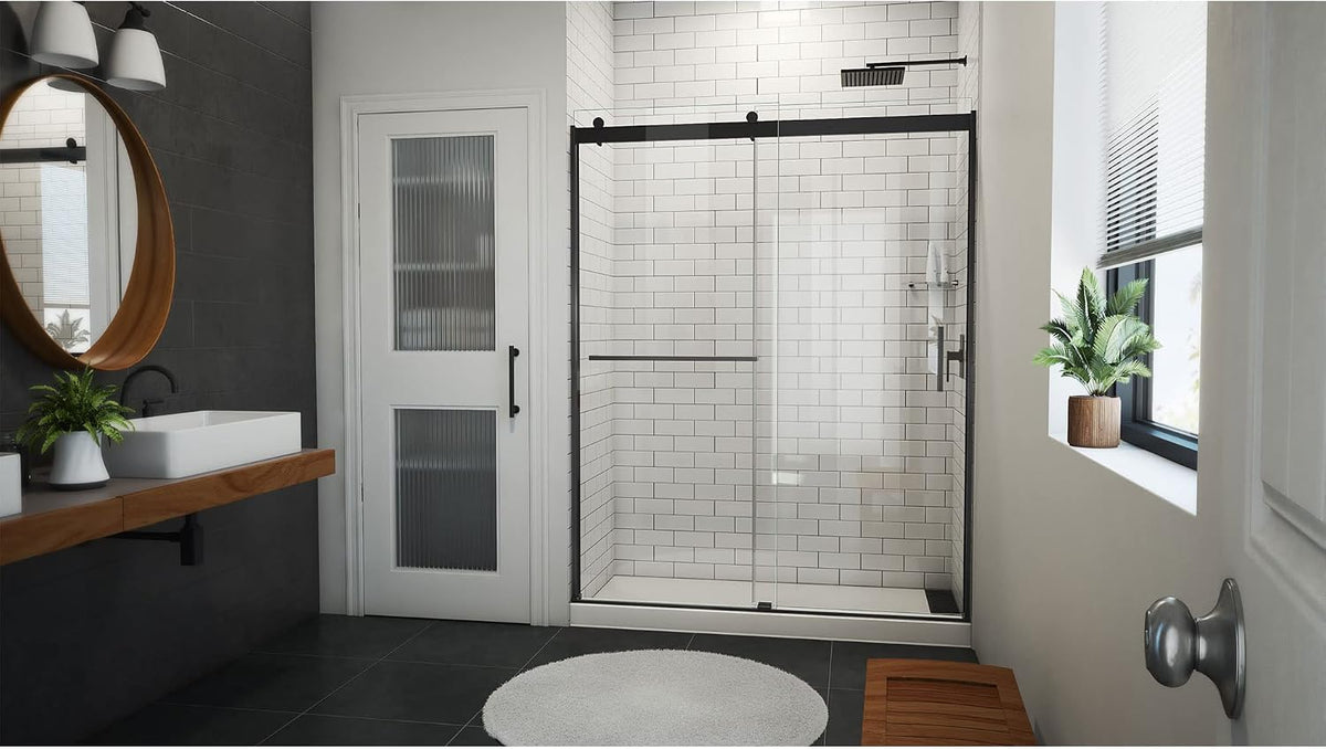 DreamLine Sapphire-V 56-60 inch W x 76 inch H Semi-Frameless Bypass Shower Door in Matte Black