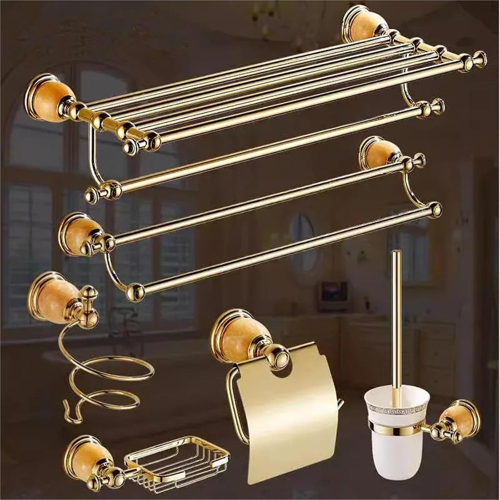 Bathroom Accessories Bath Shelf Gold Paper Holder,Towel Bar,Soap, Rack,Glass,Hook Bathroom Hardware Brass Jade(Hair Dryer Holder)