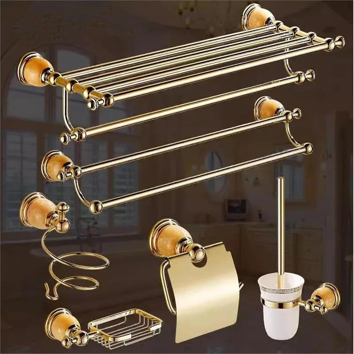 Bathroom Accessories Bath Shelf Gold Paper Holder,Towel Bar,Soap, Rack,Glass,Hook Bathroom Hardware Brass Jade(Hair Dryer Holder)