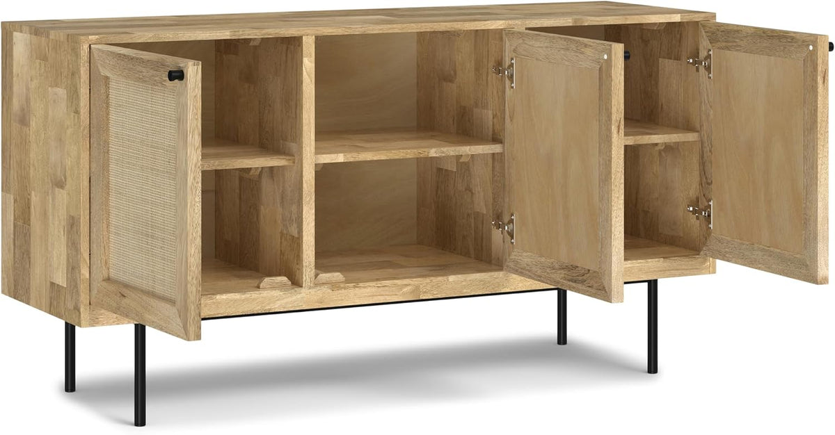 SIMPLIHOME Reeves 57 inch x 18 inch Rectangle Contemporary Modern Sideboard Buffet in Natural for The Dining Room and Kitchen