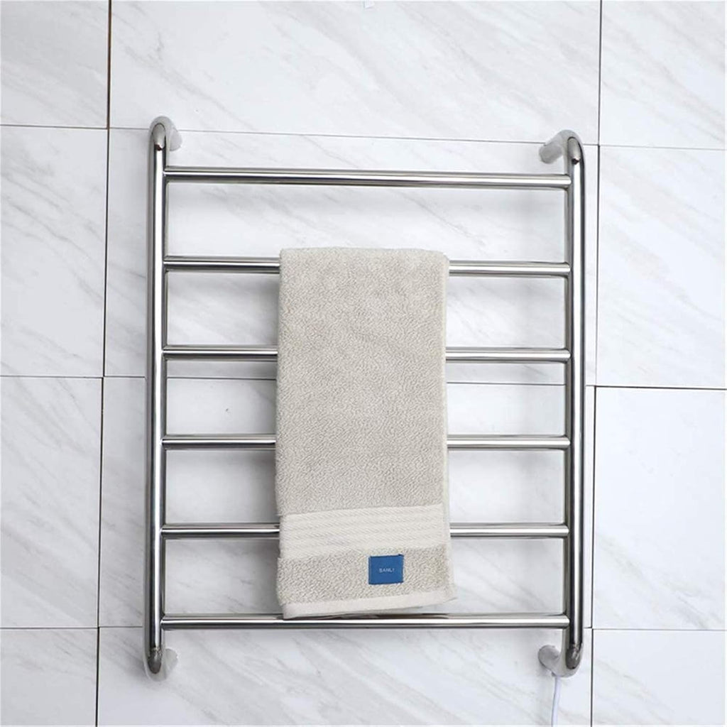 Heated Towel Rail Bathroom Wall Heater Electric Towel Warmer, 6 Bars Towel Dryer Wall-Mounted Bright Light Bath Towel Heater - Stainless Steel