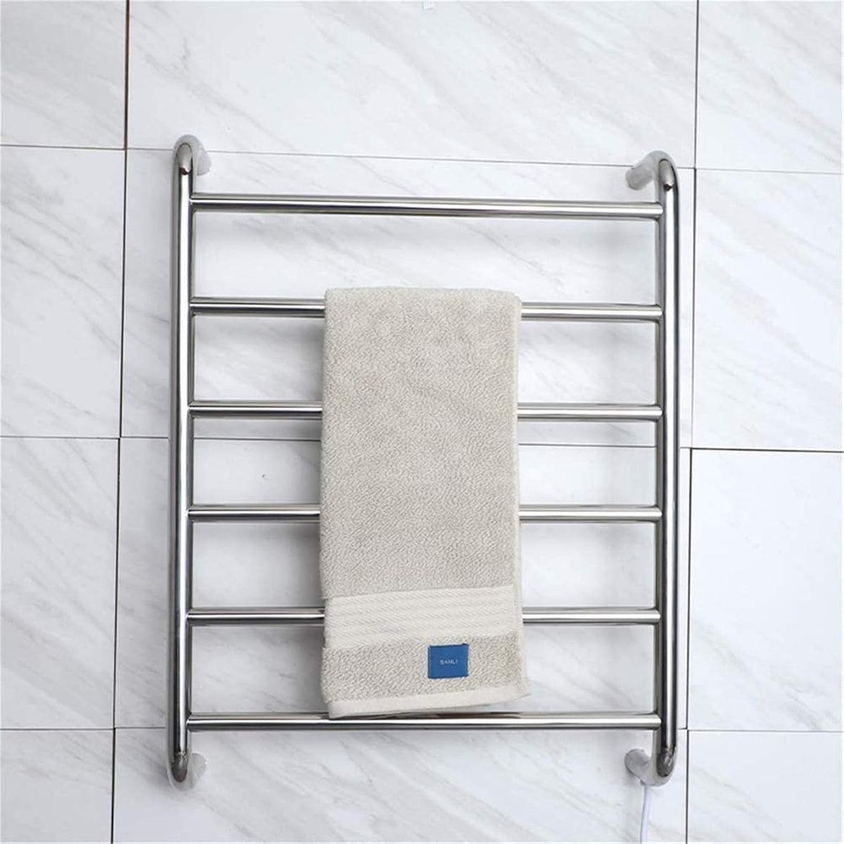 Heated Towel Rail Bathroom Wall Heater Electric Towel Warmer, 6 Bars Towel Dryer Wall-Mounted Bright Light Bath Towel Heater - Stainless Steel