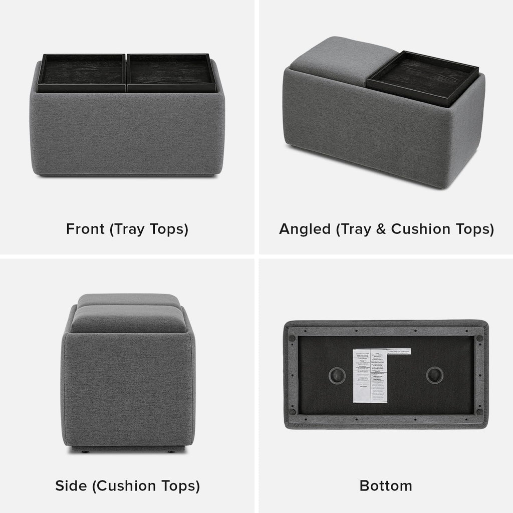 mopio Levi Storage Bench with Reversible Tray, Modern Storage Coffee Table, Bedroom Bench, Rectangular Cube Upholstered Coffee Table Ottoman for Living Room, Bedroom, Entryway (Fabric, Dark Gray)