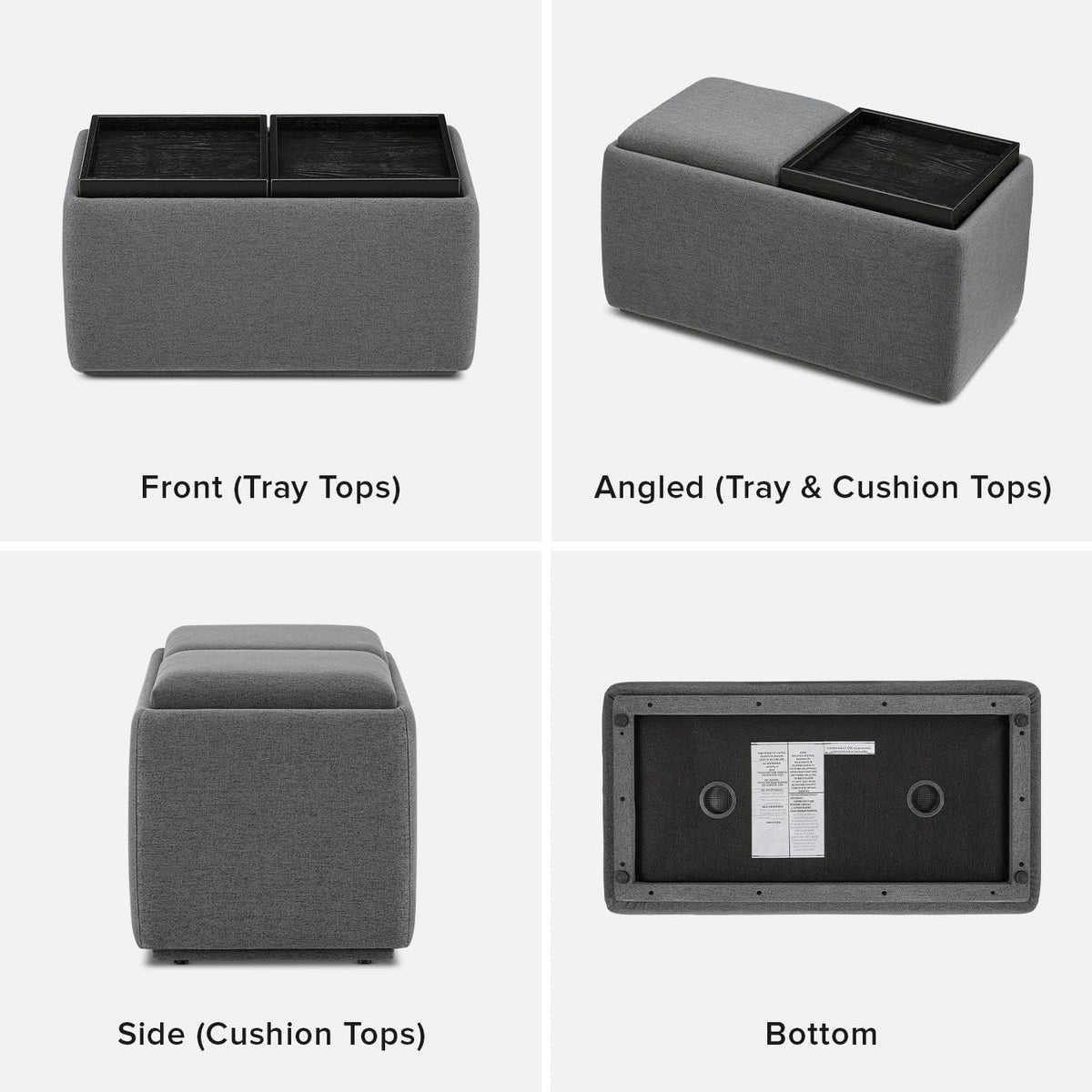 mopio Levi Storage Bench with Reversible Tray, Modern Storage Coffee Table, Bedroom Bench, Rectangular Cube Upholstered Coffee Table Ottoman for Living Room, Bedroom, Entryway (Fabric, Dark Gray)
