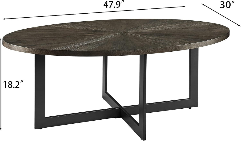 LEEMTORIG Solid Wood Oval Coffee Table for Living Room, 47.9 inch Large Modern Industrial Center Table, Cocktail Table with Wood Tabletop and Metal Legs for Small Space, Rustic Black KFZ-1831-BK