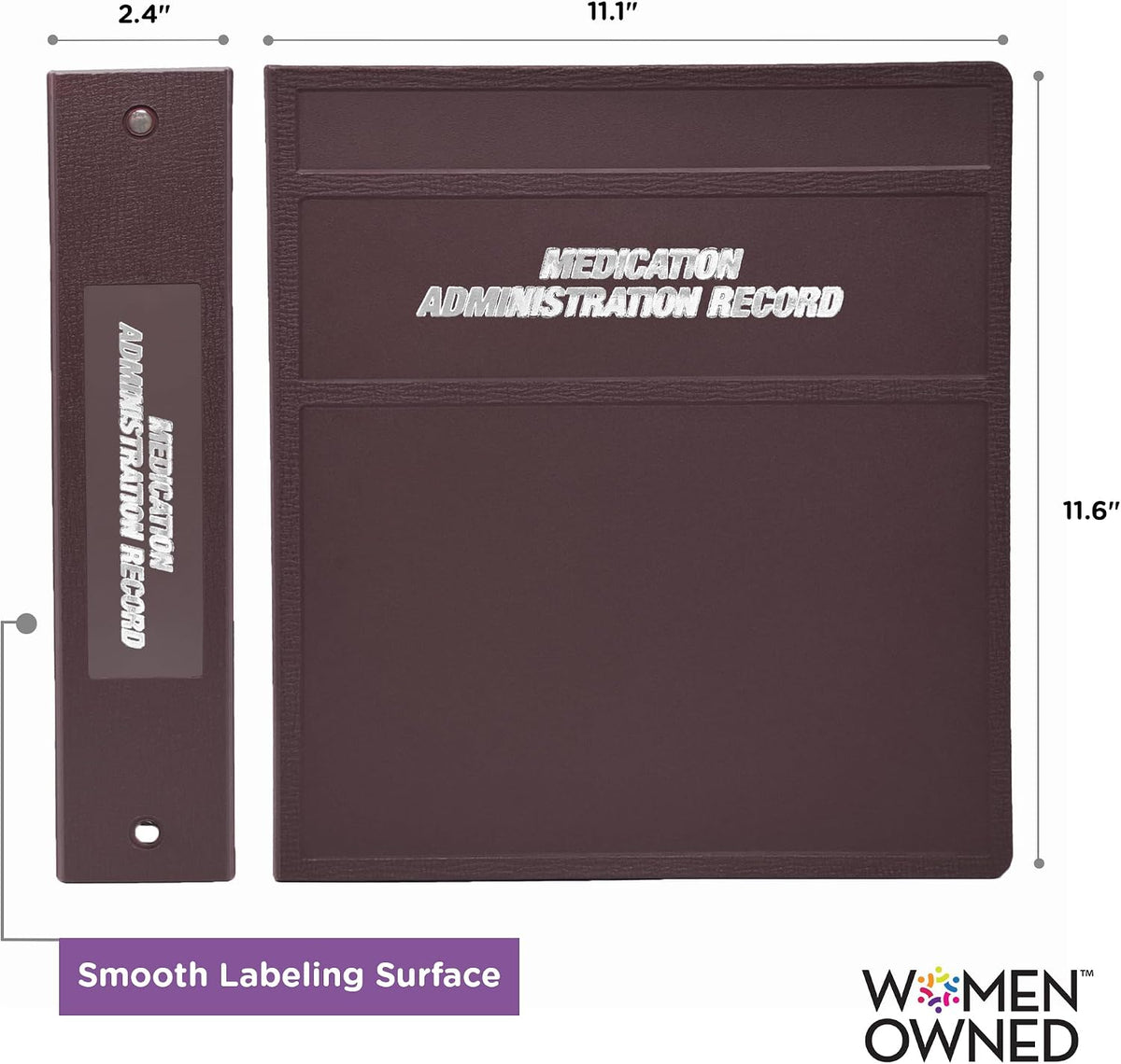 Carstens 2-Inch Heavy Duty Round Ring Binder for Medication Administration Records – Side Opening, Plum, Case of 16, Durable Plastic, No Pockets, Holds 300 Letter Sheets, Made in USA (1808-3RCS)