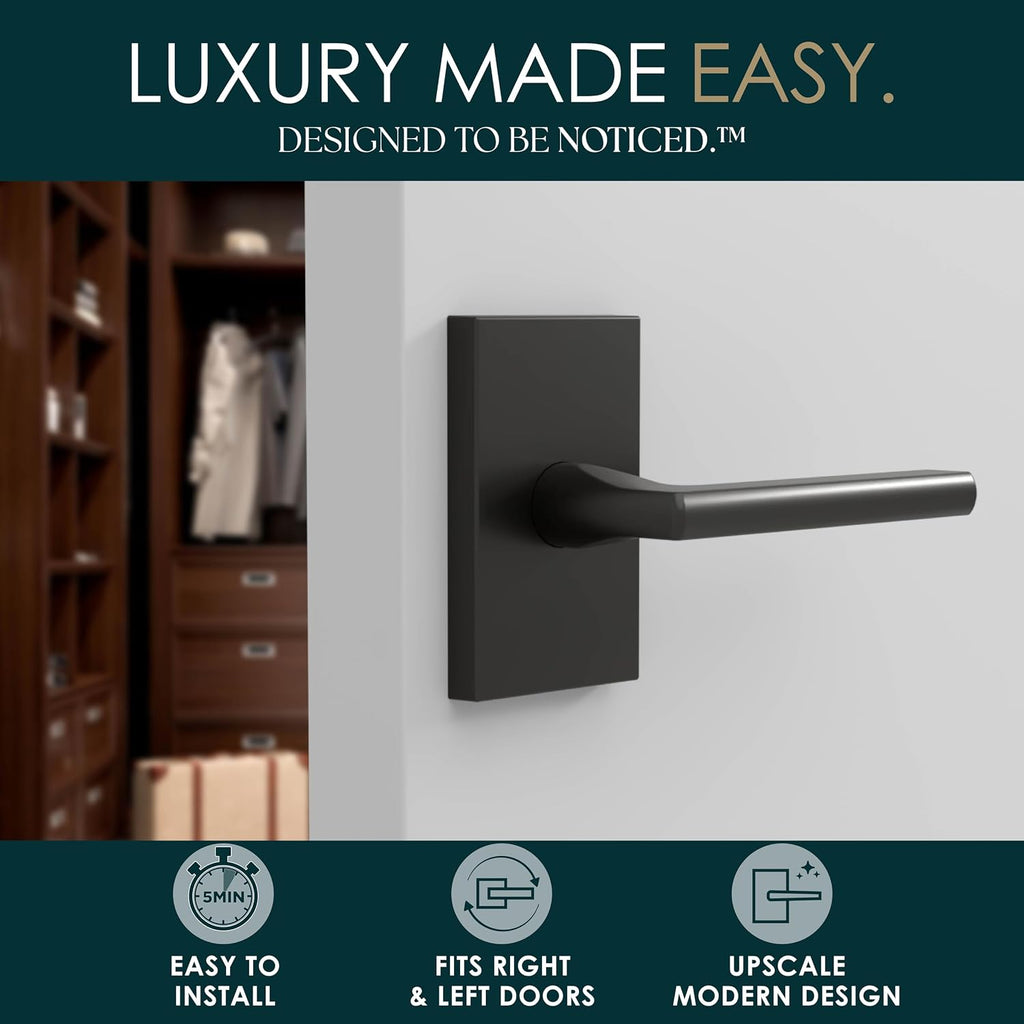 Mega Handles Glamor Dummy Door Handles - 4 Pack Heavy Duty Black Door Handle, Non-Turning Door Handle for Hallway, Closet & French Doors, Single Side, Fits All Standard Doors - Matte Black