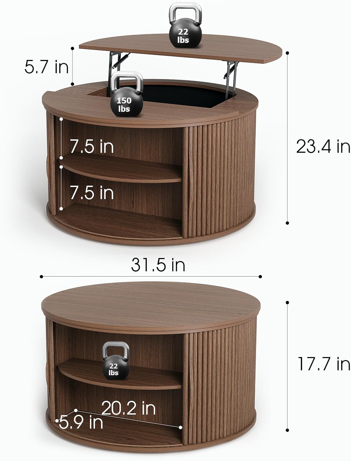 Jiansu furni 31.5'Coffee Table with Lifting Top,Mid Century Modern Coffee Table with Sliding Door & Hidden Storage,Small Center Table for Living Room,Walnut