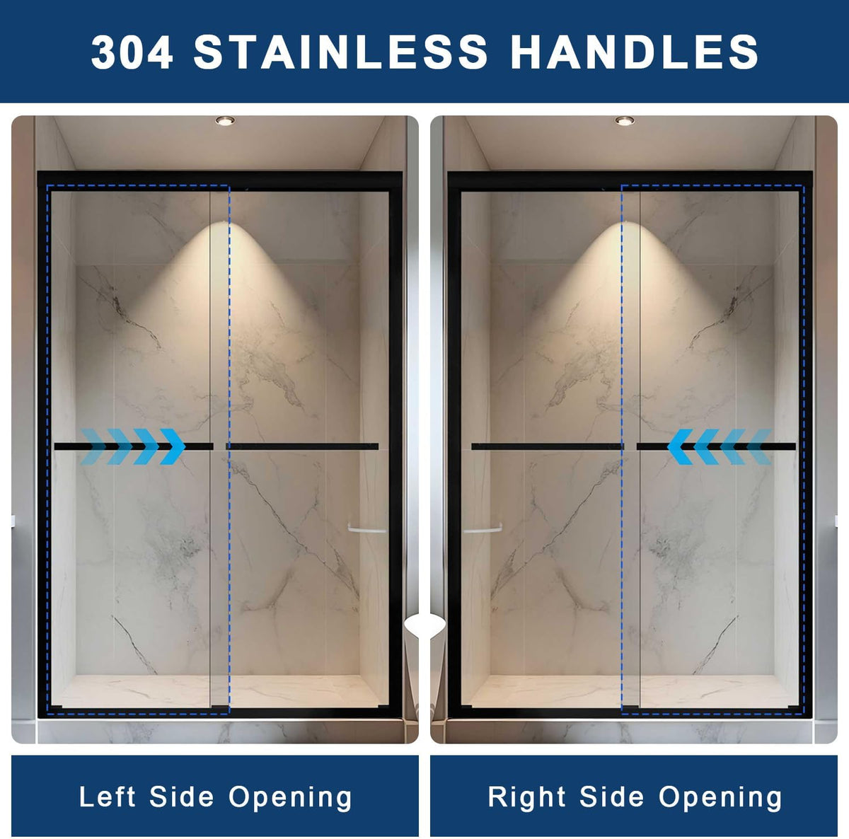 Shower Door 44-48' W x 72' H, Semi-Frameless Sliding Glass Shower Door, 1/4' (6mm) SGCC Tempered Glass Bathroom Sliding Door, Matte Black Finish, 304 Stainless Steel Hardware