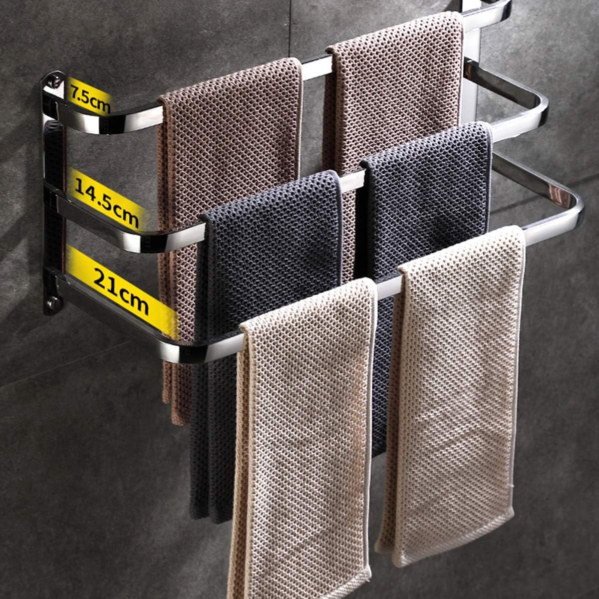 Double Pole Towel Rack Punch-Free Towel bar Bathroom Suction Cup Towel Holder Space Aluminum Towel Shelf-A 57cm(22inch) (Single Layer 70cm)