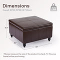 HUIMO Square Leather Storage Ottoman,Ottoman Coffee Table with Storage for Living Room (Brown)
