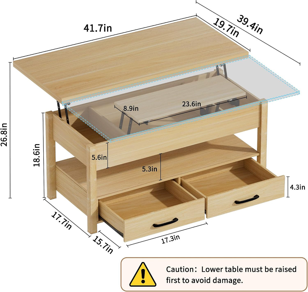 SYESWAY 42'' Lift Top Coffee Table, 4-in-1 Multifunctional Lift Coffee Table with Storage & Hidden Compartments, Farmhouse Coffe Table with Lifting top for Living Room, Dining Reception Room, Wood