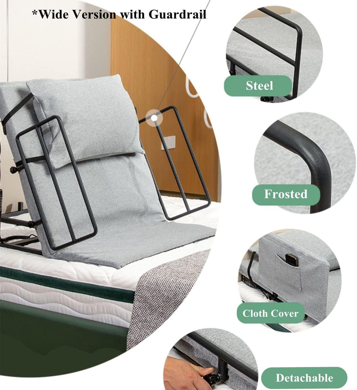 Portable Electric Bed Backrest, Adjustable Medical Pillow Lifter, Adjustable Sit-up Back Rest Disability Backrest Bed Support Stand Assist Aid for Neck Head and Lumbar Support,Widened