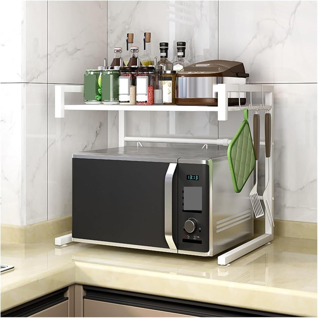 Microwave Stand Extendable Microwave Oven Rack Adjustable for Kitchens Countertop Organizer Shelf for Rice Cooker Storage(White)