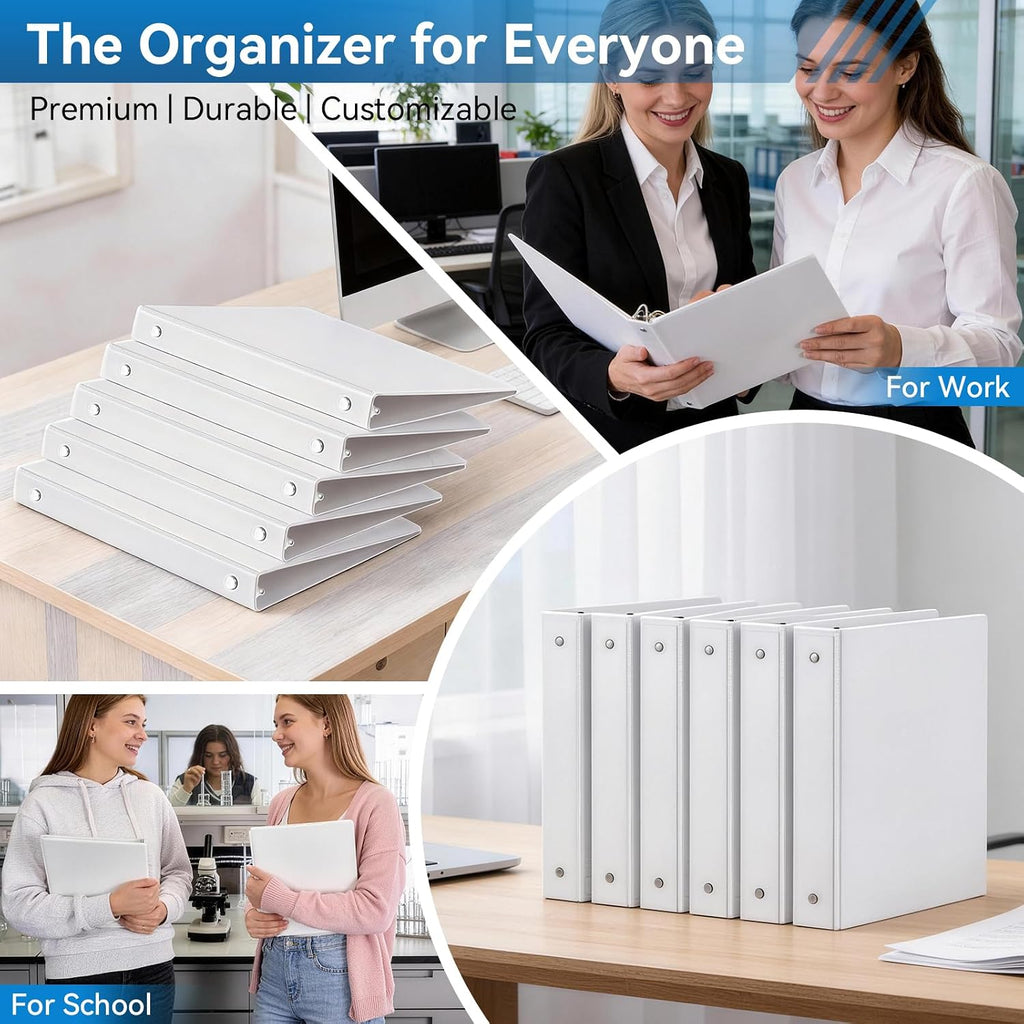 SUIN 3 Ring Binder Bulk 36 Packs -Premium 1'' Binders with Roung Ring Binder, Large 200 Sheet Capacity, Fit 8.5' x 11' US Letter Size Paper, White (1'' White - 36 Packs)