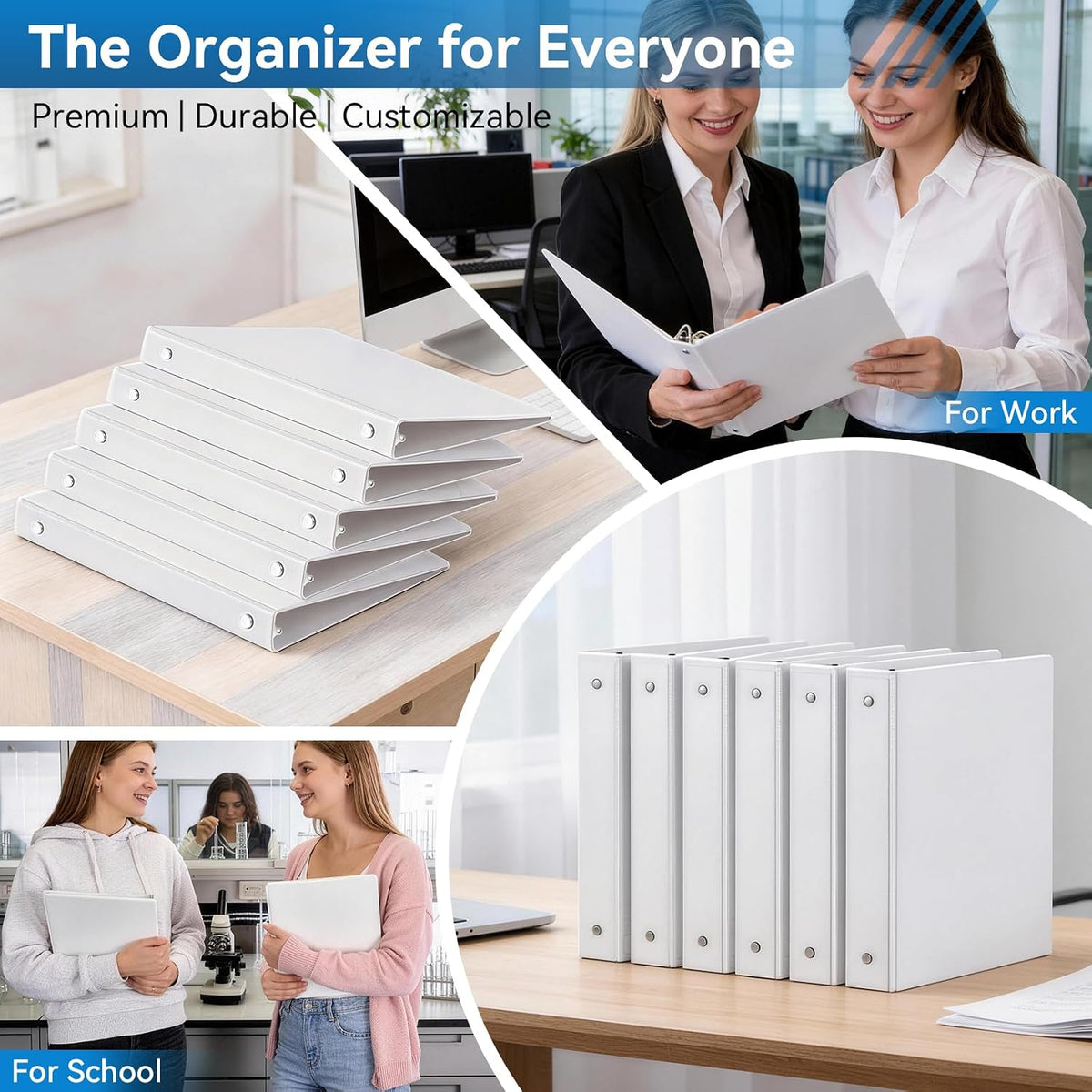 SUIN 3 Ring Binder Bulk 36 Packs -Premium 1'' Binders with Roung Ring Binder, Large 200 Sheet Capacity, Fit 8.5' x 11' US Letter Size Paper, White (1'' White - 36 Packs)