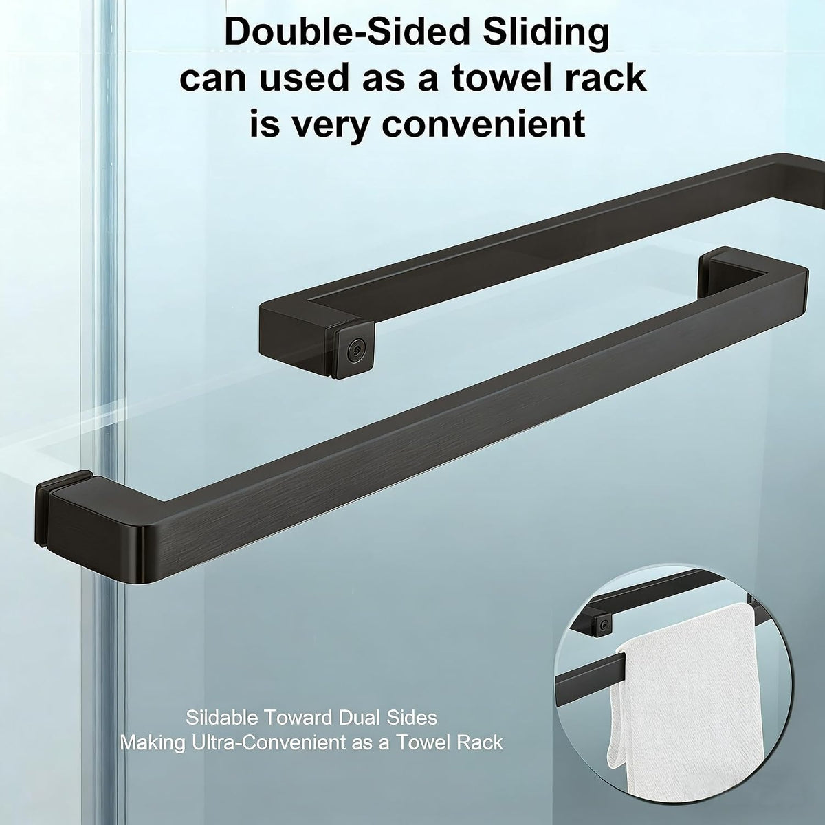 Bathbliss Frameless Sliding Shower Door, 56-60' W×76' H Shower Door and Sliding Glass Shower Door with Towel Holder, 5/16' (8mm) Tempered Glass with Easy-Clean Coating, Matte Black
