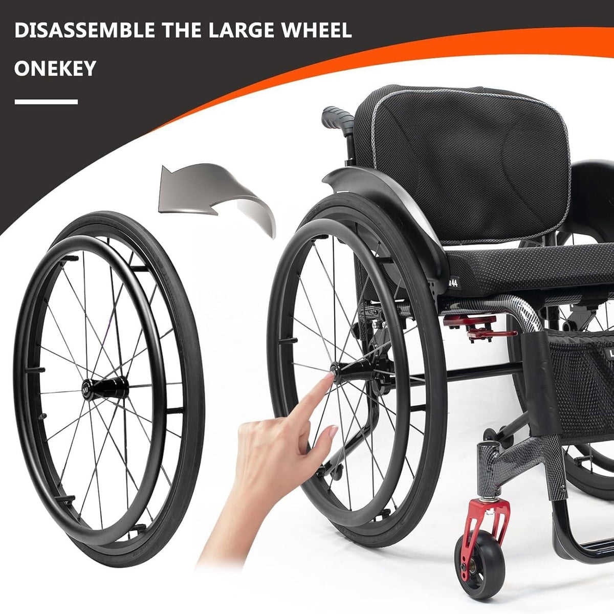 Aluminium Sports Wheelchair,Ultralight Transit Travel Wheelchair,Lightweight Transport Wheelchair,Portable Fast Self-Propelled Wheelchair,Quick Releasefor Rear Wheel,Manual Brake,Storage Bag(43cm/17in