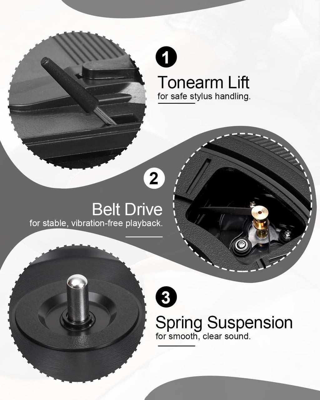 Vintage Standing Black Vinyl Record Player with Detachable Legs, Built-in 4 Speakers, USB to PC Encoding, 33/45/78 RPM LP Player Bluetooth Retro Turntables Support Headphone Jack, RCA Out, AUX in