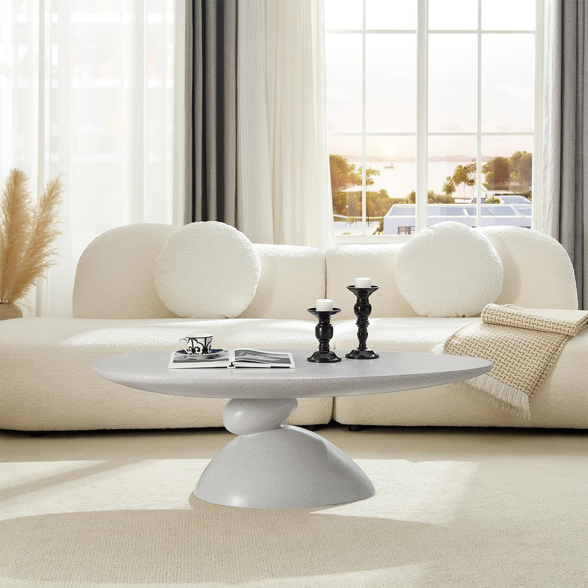 47.24' Mid-Century Modern Oval Coffee Table,Durable Fiberglass Center Table Accent Tea Table for Living Room,Apartment,Small Space,Easy Assembly (Gray)