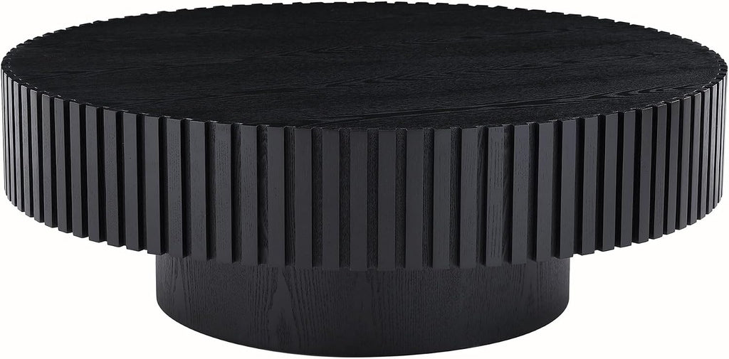 Round Coffee Table, 39.37' Coffee Table, Wood Coffee Table for Living Room, Handcrafted Relief Carving, Easy Assembly, Black