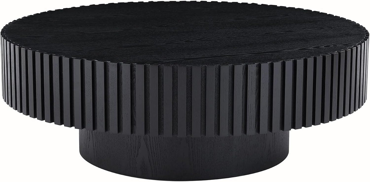 Round Coffee Table, 39.37' Coffee Table, Wood Coffee Table for Living Room, Handcrafted Relief Carving, Easy Assembly, Black