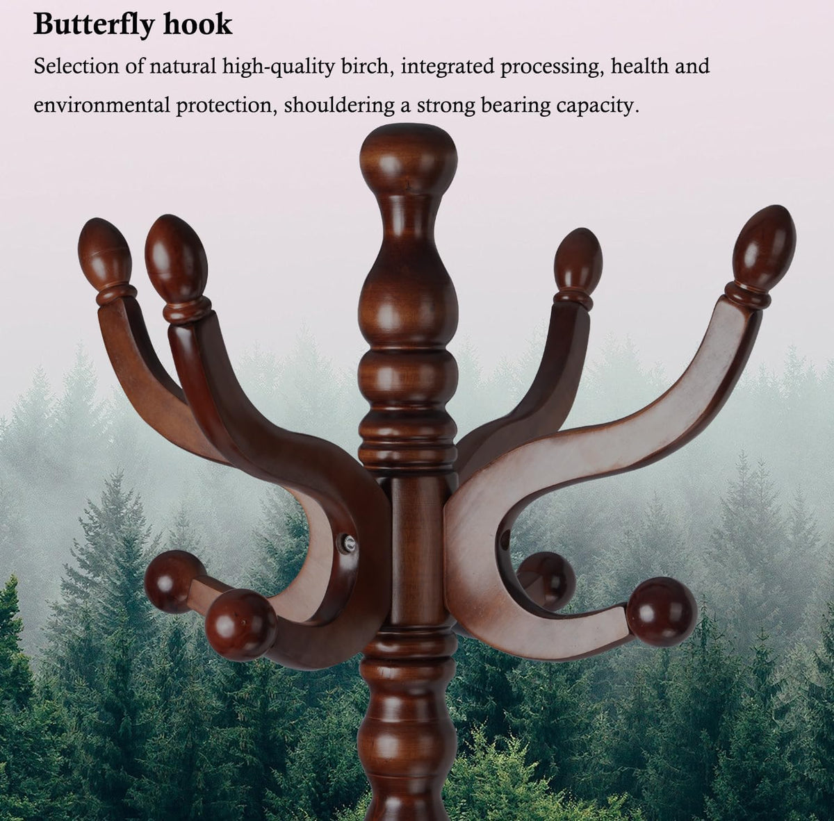 Coat Rack Stand, Solid Wooden Coat Tree with 11 Hooks, Heavy Duty Coat Rack Freestanding with Sturdy Round Base, Natural Birch Wood Coat Hanger Stand for Entryway Bedroom (Circular)