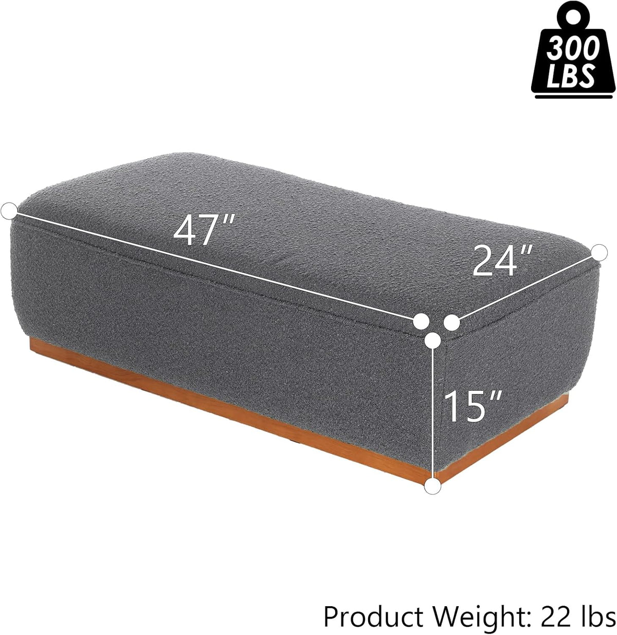 Rectangular Ottoman Coffee Table 30' Premium Fabric upholstered Coffee Table with high Density Foam and Solid Wood Frame, Stylish and Practical Living Room Furniture, Grey