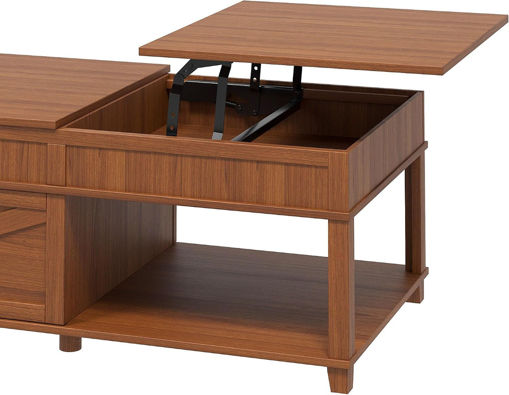 Mid Century Modern Farmhouse Lift Top Coffee Table,Rectangular Storage Coffee Tables with Lifting Top,Hidden Compartment,Open Shelf & Adjustable Desktop,Walnut Wood Coffees Table for Living Room