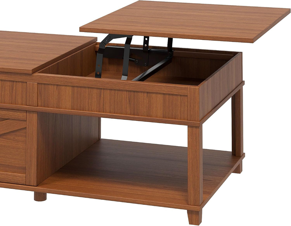 Mid Century Modern Farmhouse Lift Top Coffee Table,Rectangular Storage Coffee Tables with Lifting Top,Hidden Compartment,Open Shelf & Adjustable Desktop,Walnut Wood Coffees Table for Living Room