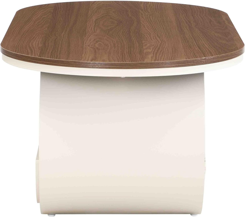 SSLine Modern Oval Coffee Table with Unique Pedestal Base Modern Walnut Top Coffee Table with Storage Drawer for Living Room Bedroom