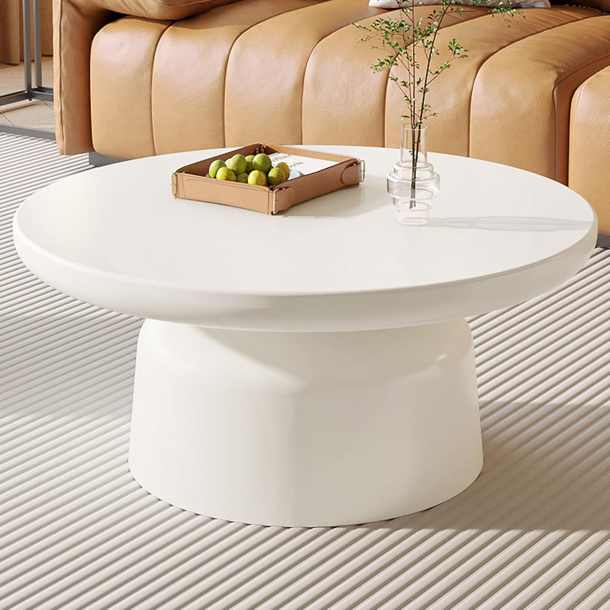 White Center Table, Round Coffee Table, Modern End Table for Living Room, Home Office, Easy Assembly