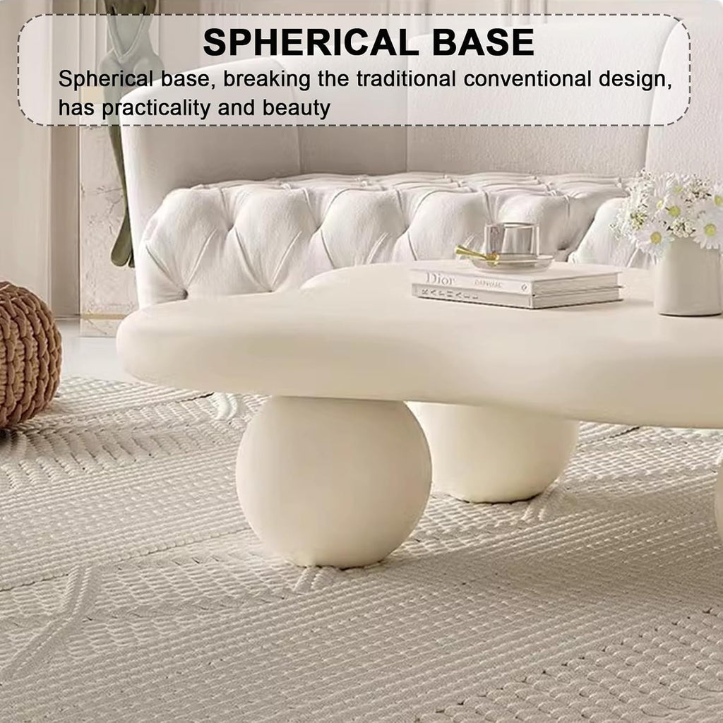 Unique Modern Cartoon Cloud Coffee Table Cute Irregular Coffee Tables Center Table Living Room Center Tables with 3 Ball Legs for Living Room Bedroom, Easy Assembly (B46)
