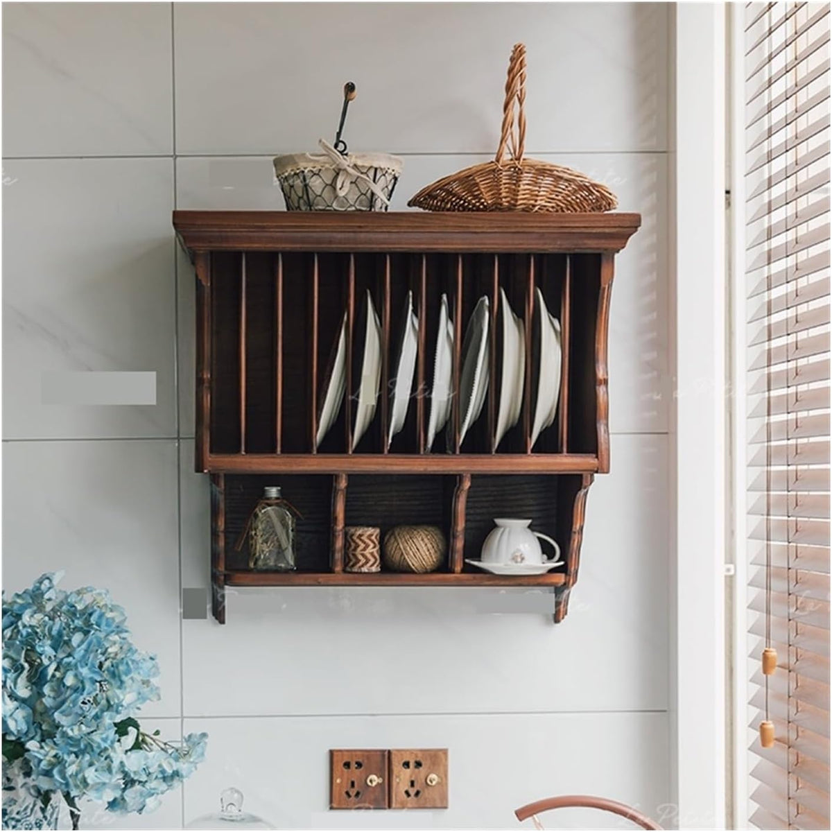 Wall Shelves Floating Shelves Wall Storage Plate Rack, Household Kitchen Dish Rack, Solid Wood Coffee Cup Display Rack