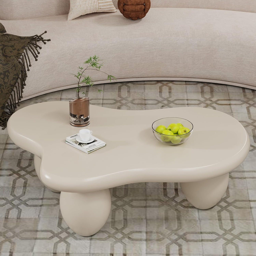 Cloud Coffee Table, Cute Irregular Coffee/Tea Table with Large Tabletop, Accent Cocktail Table, Cloud Shape Modern Coffee Table for Living Room, Office, Home Dec (C White 46.06 inch)