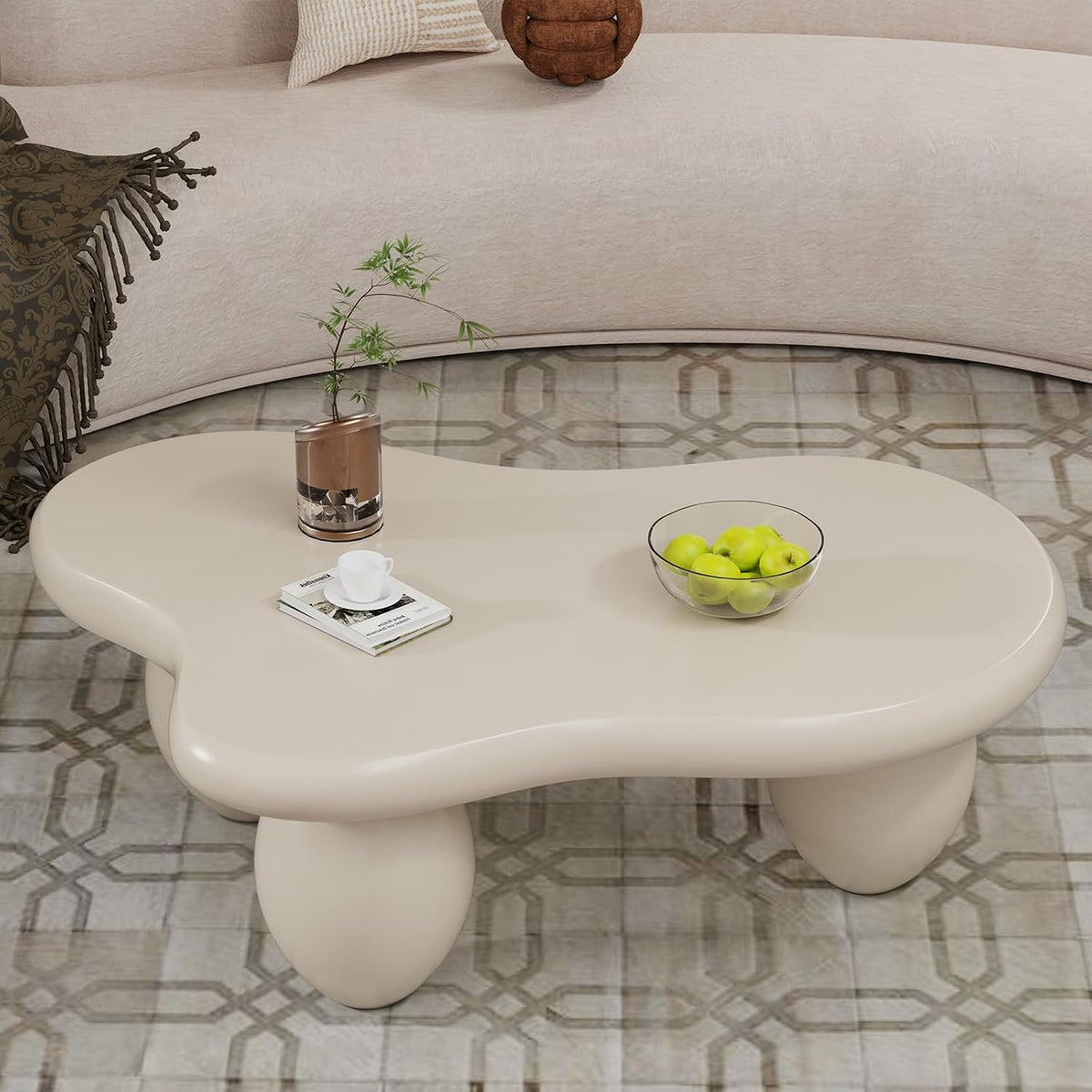 Cloud Coffee Table, Cute Irregular Coffee/Tea Table with Large Tabletop, Accent Cocktail Table, Cloud Shape Modern Coffee Table for Living Room, Office, Home Dec (C White 46.06 inch)