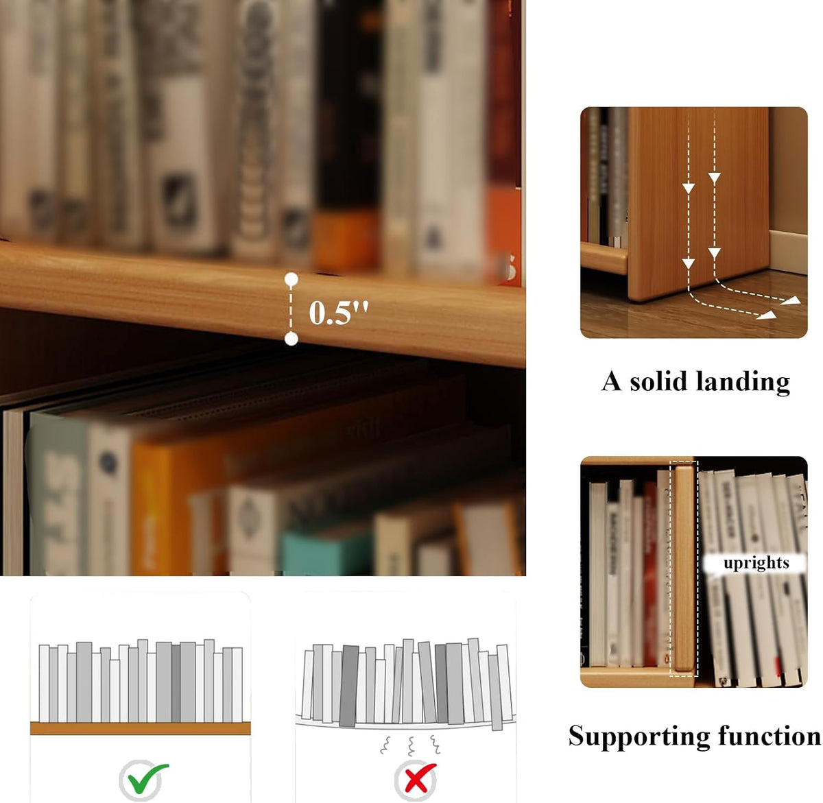 Wooden Expandable 3-in-1 Bookcase, Adjustable Width Wooden Bookshelf with 5-Tier Storage, Convertible Corner & Straight Shelf Organizer, Space-Saving Display Rack for Livi Black 23.6? × 11.8? × 68.5