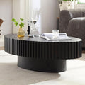 WXFKLDJ Oval Drum Coffee Table Black Fluted Coffee Table Wood Circle Center Table Pedestal End Table for Apartment Living Room (Black Oval)